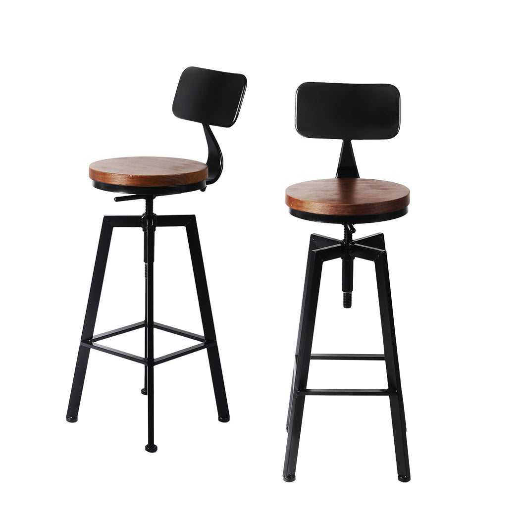 2x Industrial Bar Stools Chairs Kitchen Stool Wooden Barstools Swivel - image1