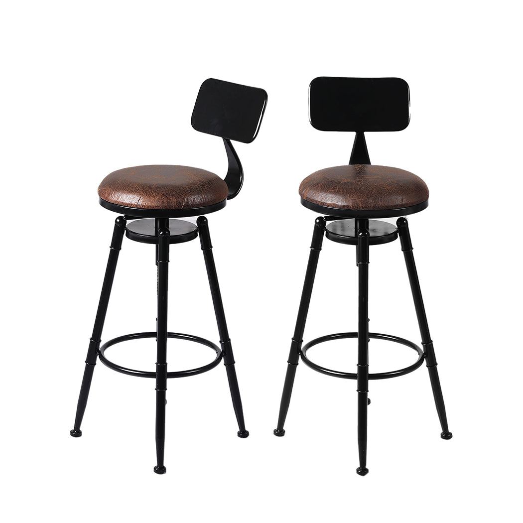 2x Industrial Bar Stools Kitchen Stool PU Leather Barstools Chairs - image1