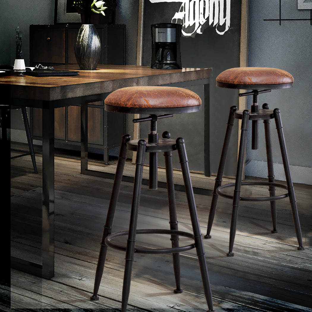 2x Rustic Industrial Bar Stool Kitchen Stool Barstool Swivel Dining Chair - image7