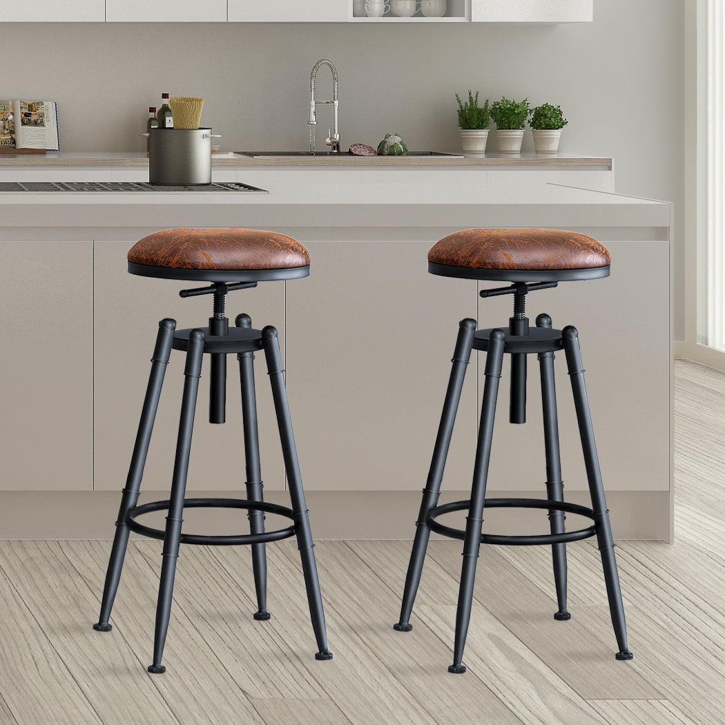 2x Rustic Industrial Bar Stool Kitchen Stool Barstool Swivel Dining Chair - image8