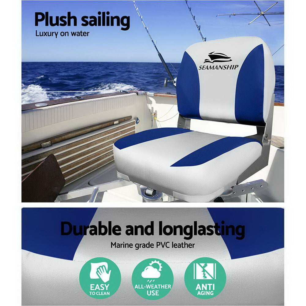 Set of 2 Folding Swivel Boat Seats - Grey & Blue - image11