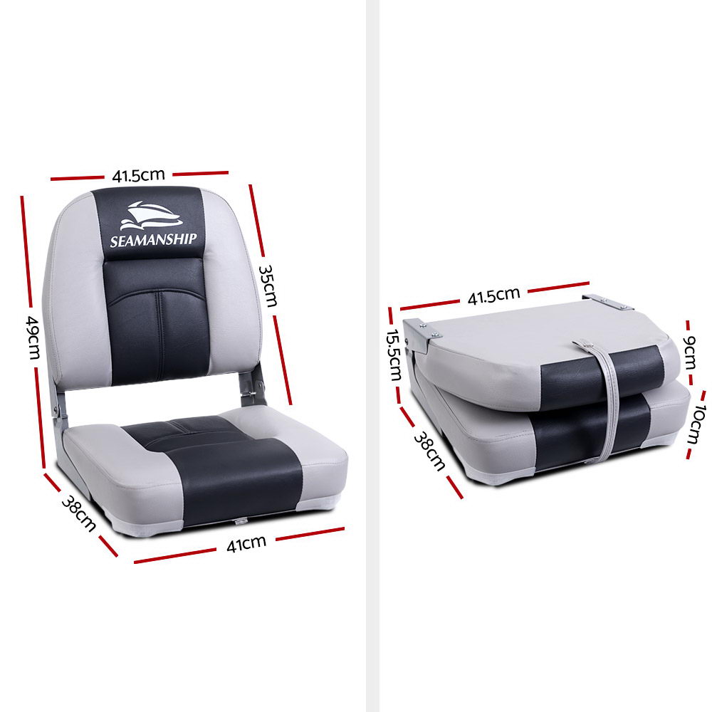 Set of 2 Folding Boat Seats Seat Marine Seating Set Swivels All Weather Charcoal & Grey - image2