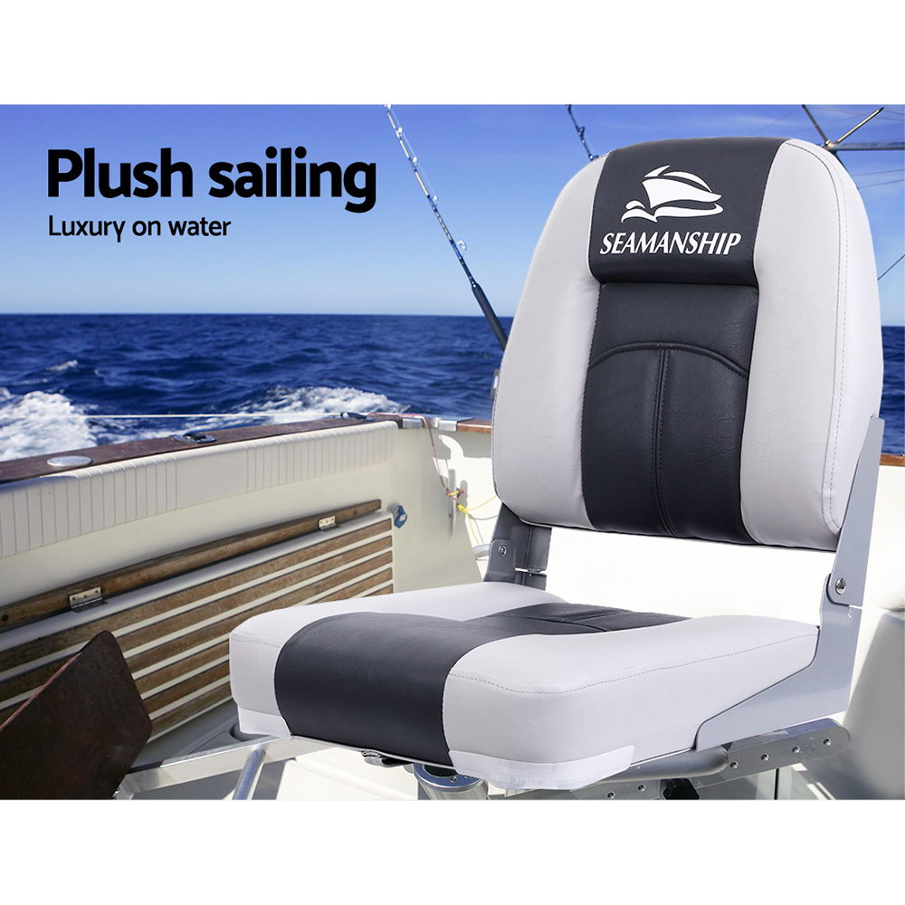 Set of 2 Folding Boat Seats Seat Marine Seating Set Swivels All Weather Charcoal & Grey - image4