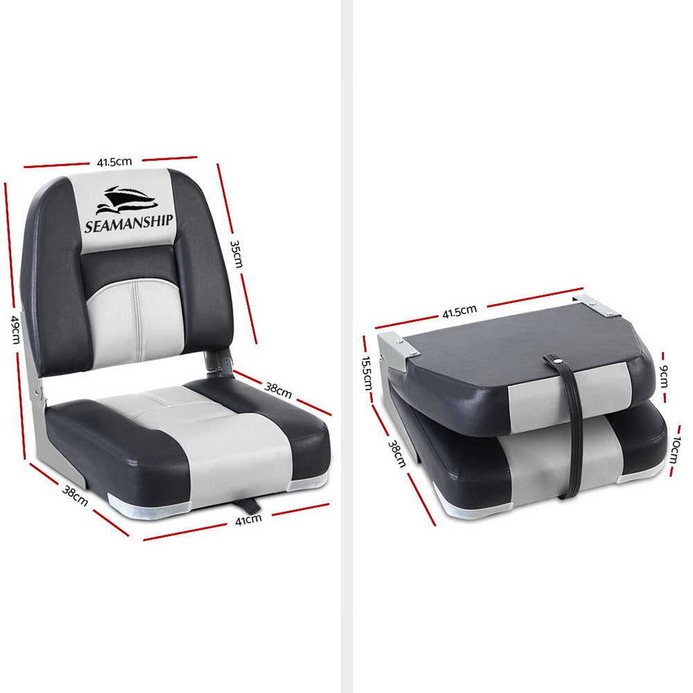 2X Folding Boat Seats Seat Marine Seating Set Swivels All Weather - image2