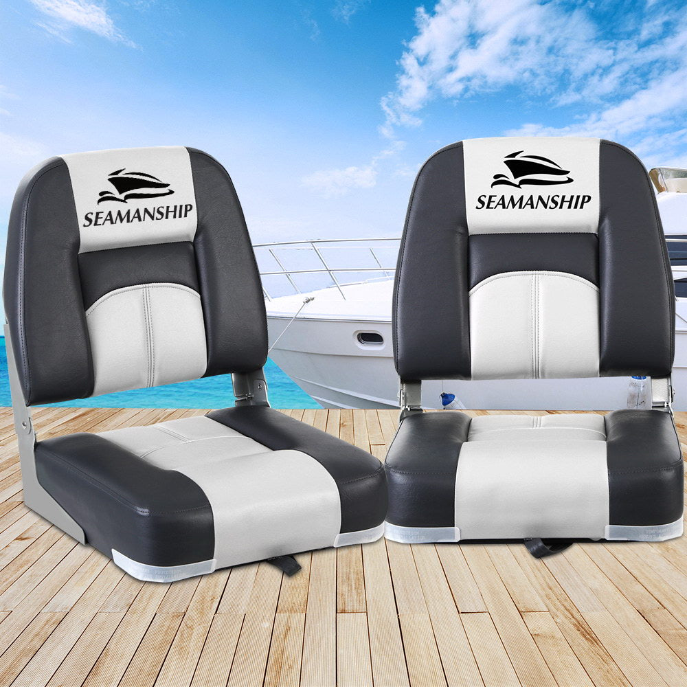 2X Folding Boat Seats Seat Marine Seating Set Swivels All Weather - image7