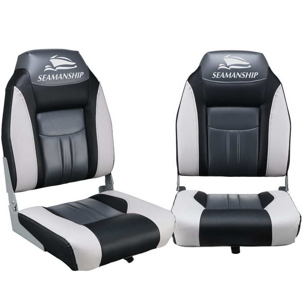 Set of 2 Folding Swivel Boat Seats - Grey & Black - image8