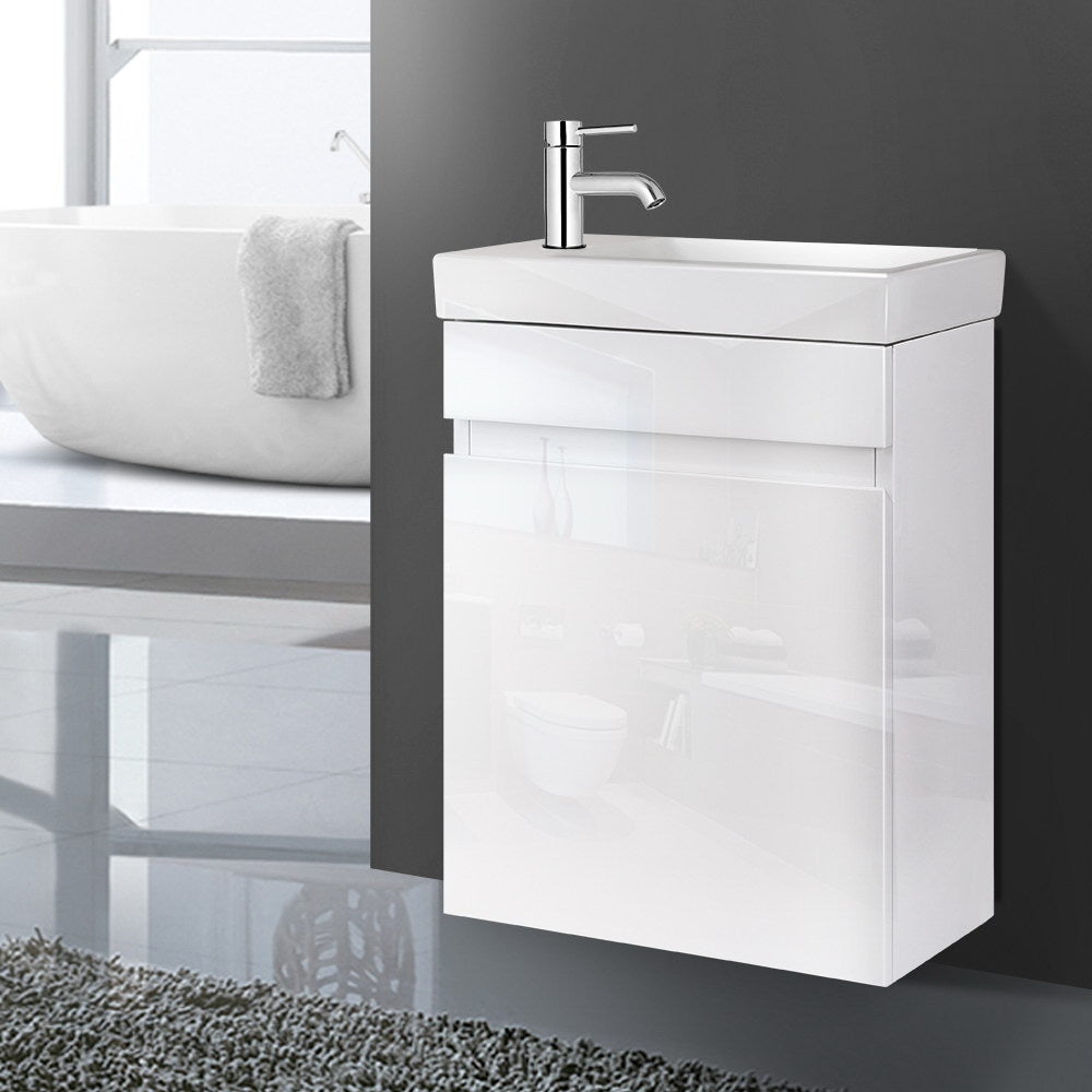 400mm Bathroom Vanity Basin Cabinet Sink Storage Wall Hung Ceramic Basins Wall Mounted White - image7