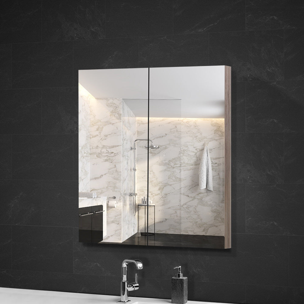 Bathroom Mirror Cabinet Vanity Medicine Shave Wooden Natural 600mm x720mm - image7