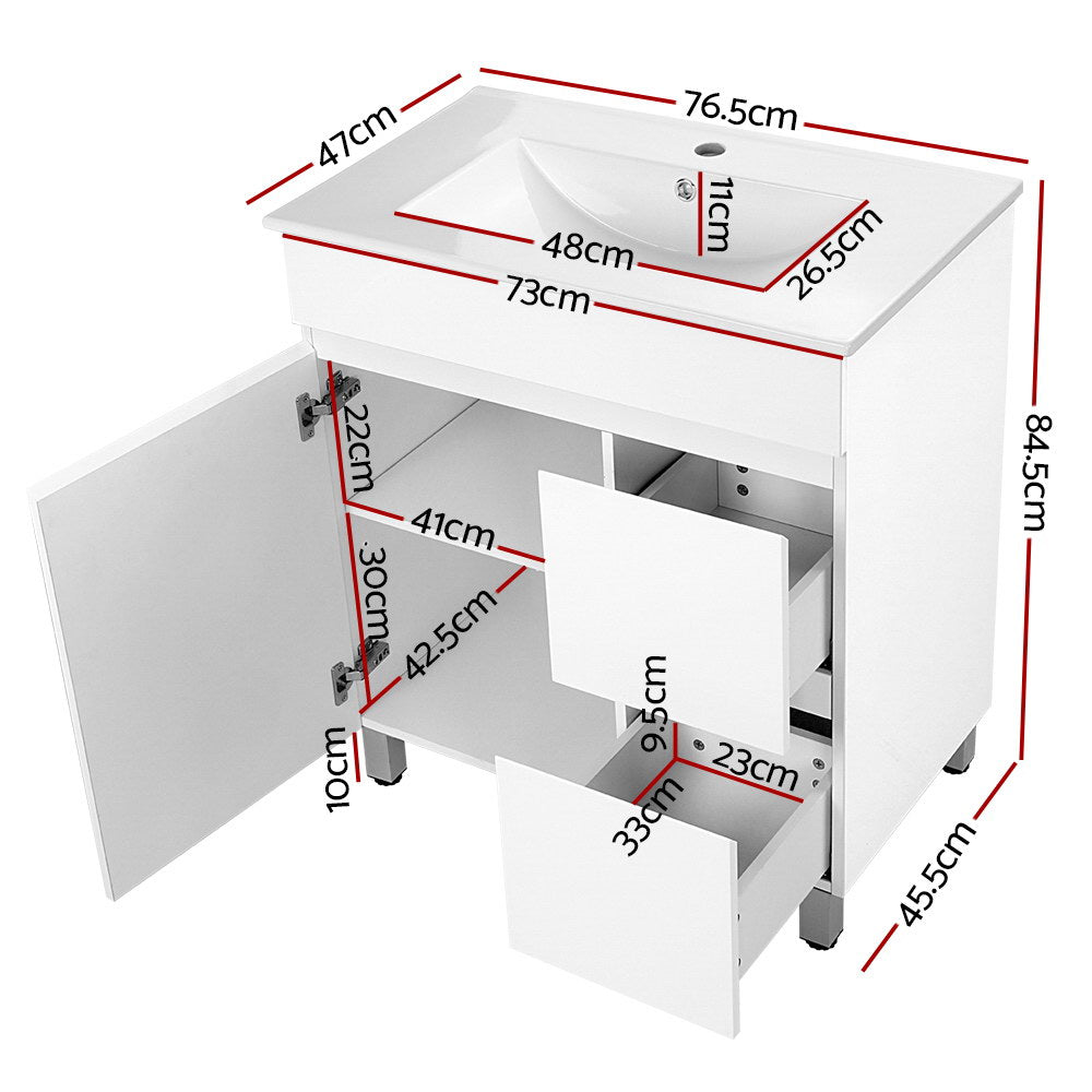 750mm Bathroom Vanity Cabinet Unit Wash Basin Sink Storage Freestanding White - image2