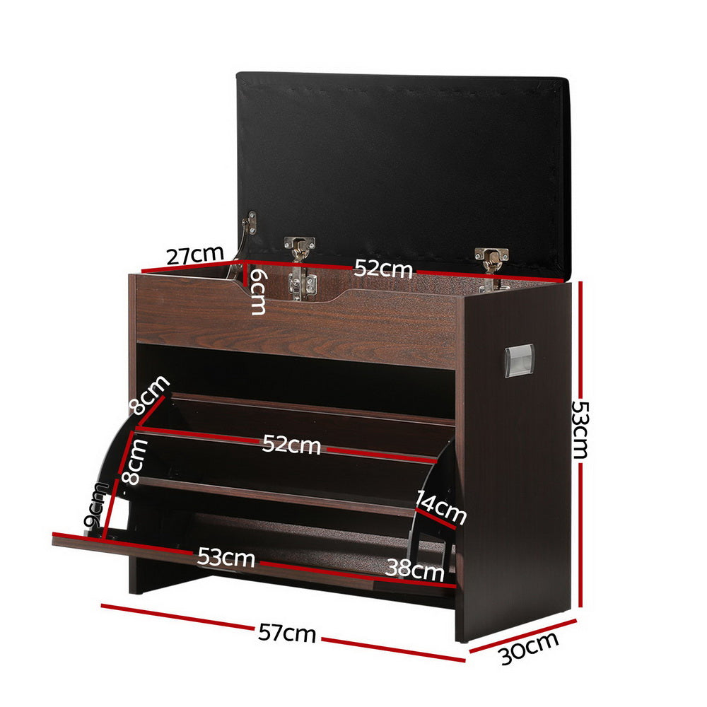 12 Pairs Shoe Cabinet Organiser Wooden Storage Bench Stool - image2
