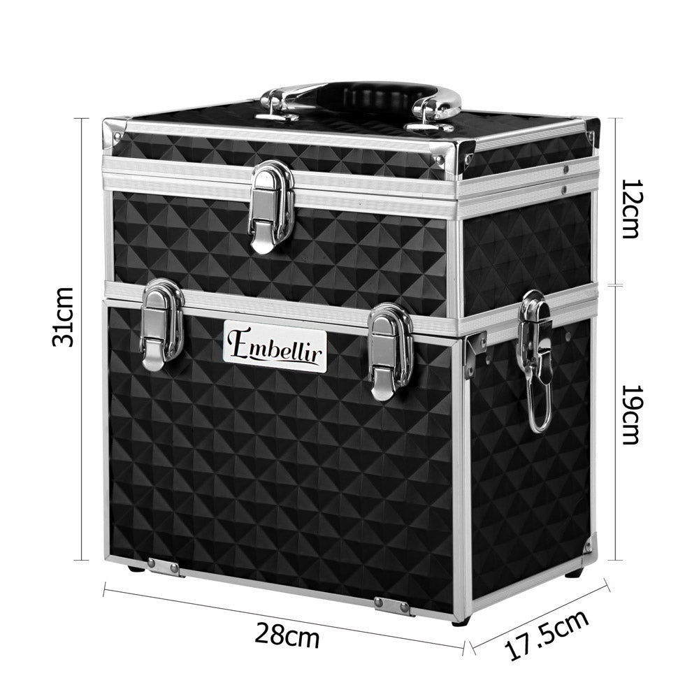 Portable Cosmetic Beauty Makeup Carry Case with Mirror - Diamond Black - image2