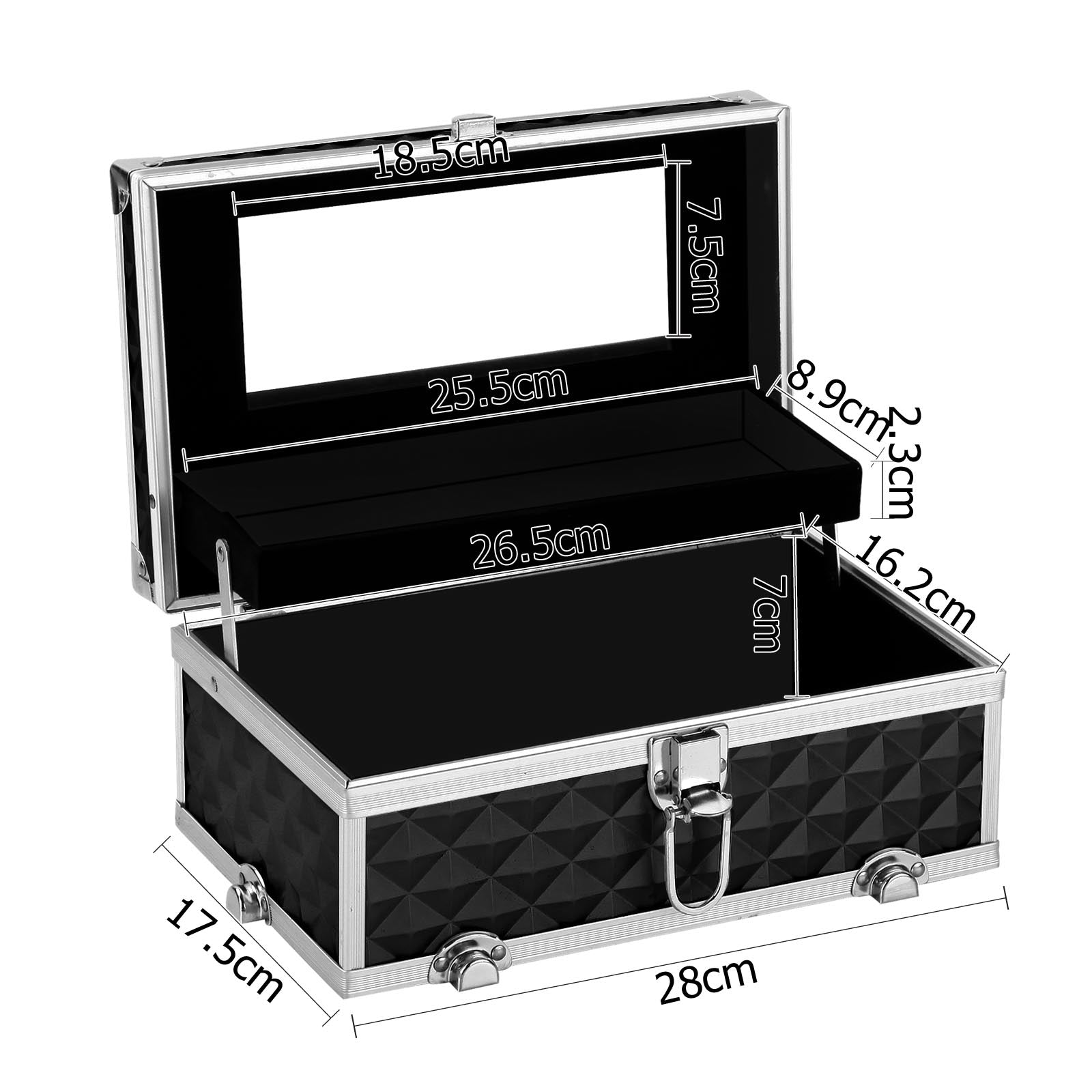 Portable Cosmetic Beauty Makeup Carry Case with Mirror - Diamond Black - image3