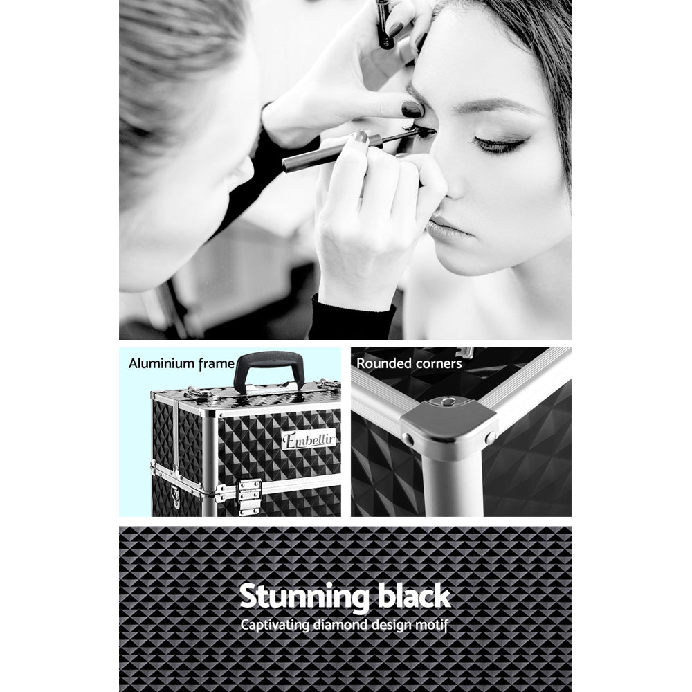 Portable Cosmetic Beauty Makeup Case - Diamond Black - image6