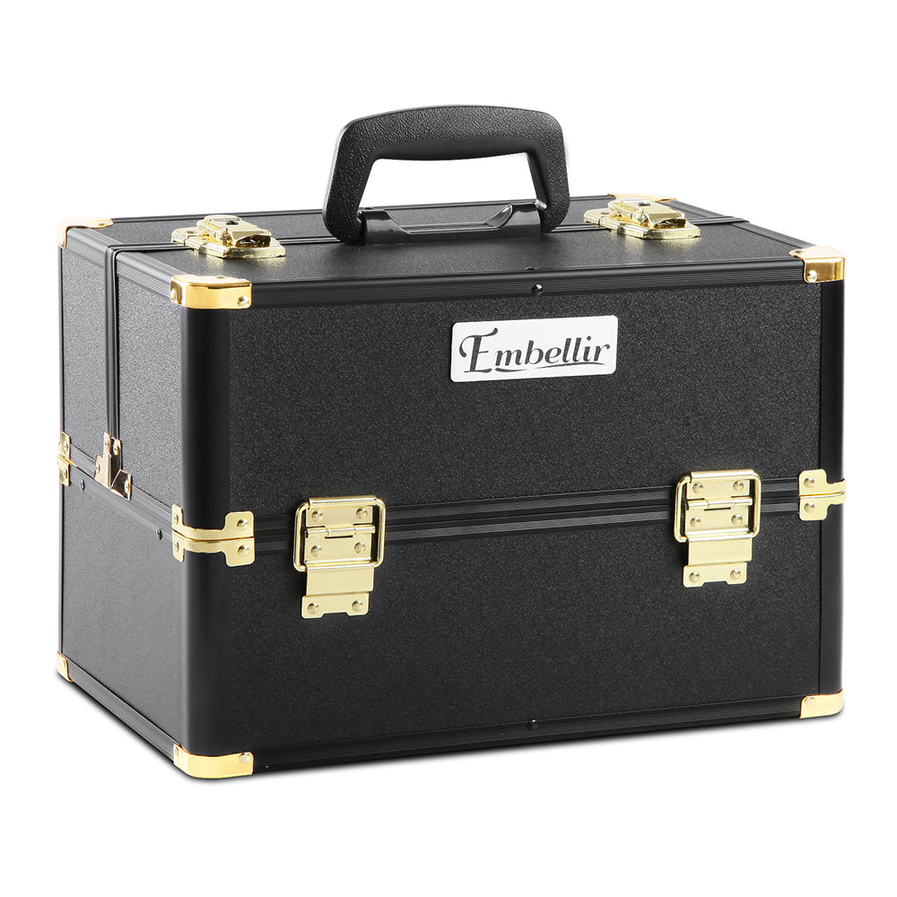 Portable Cosmetic Beauty Makeup Case - Black & Gold - image1
