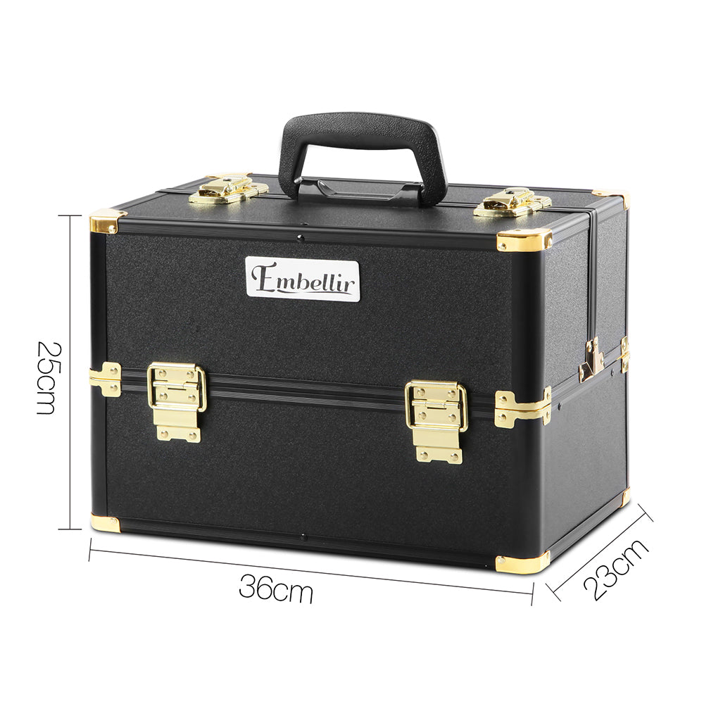 Portable Cosmetic Beauty Makeup Case - Black & Gold - image2