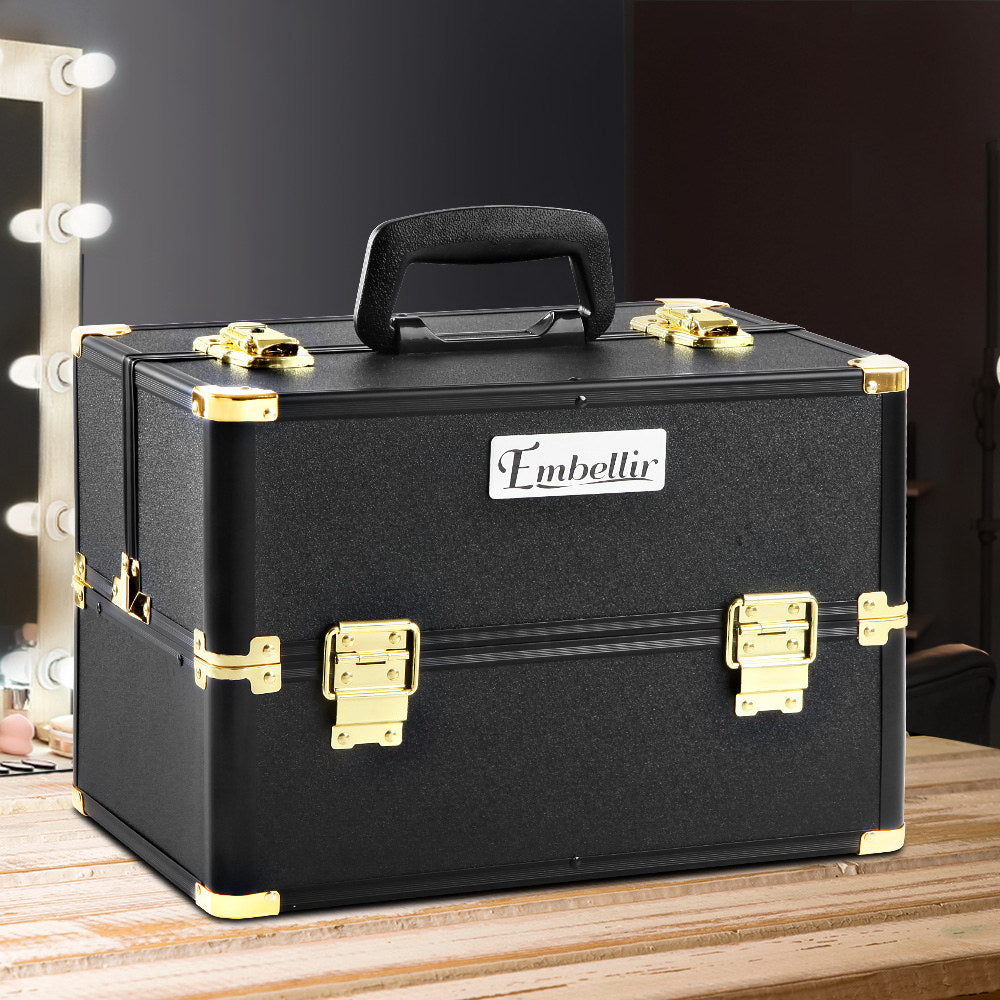 Portable Cosmetic Beauty Makeup Case - Black & Gold - image7