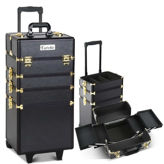 7 in 1 Portable Cosmetic Beauty Makeup Trolley - Black & Gold - image1