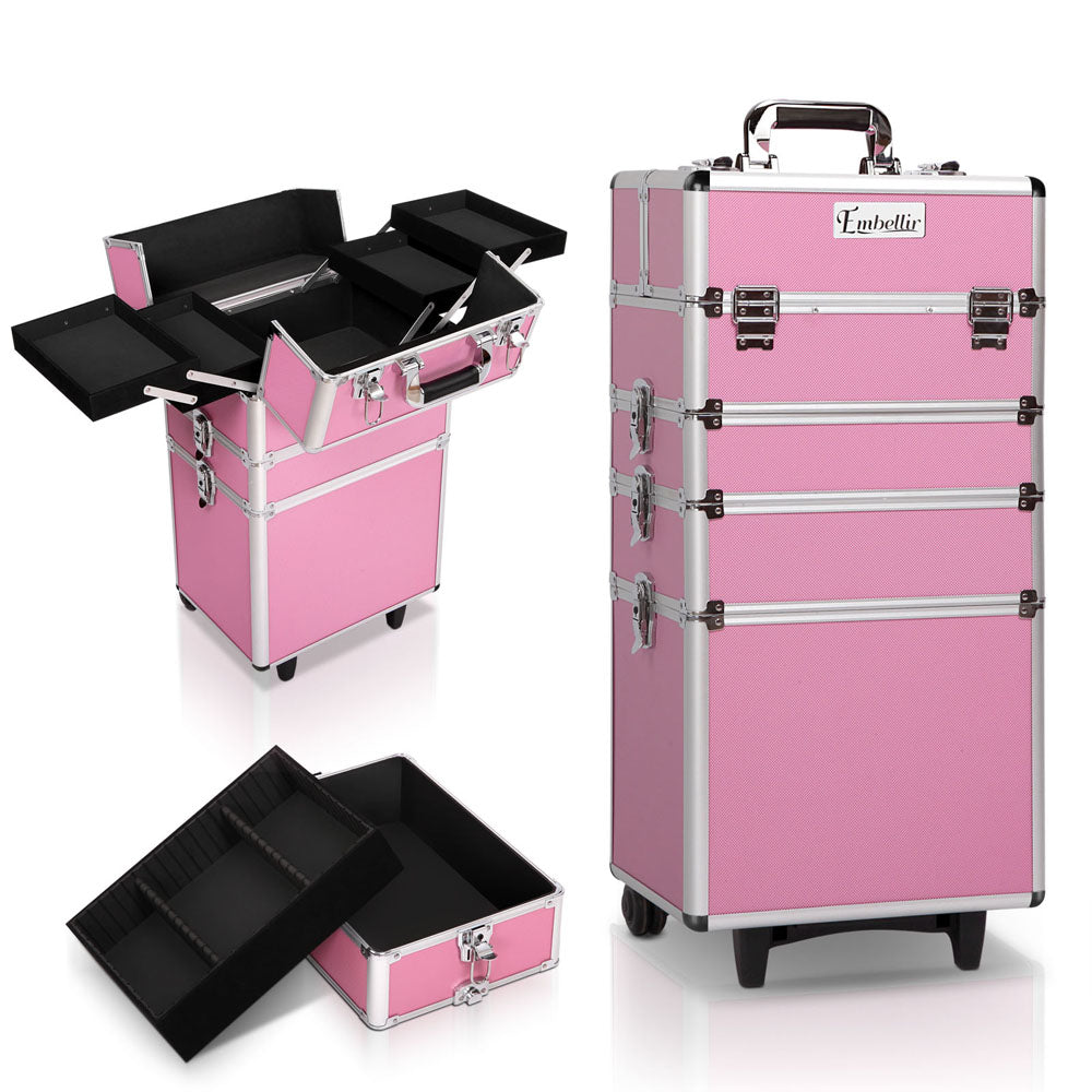 7 in 1 Portable Cosmetic Beauty Makeup Trolley - Pink - image1