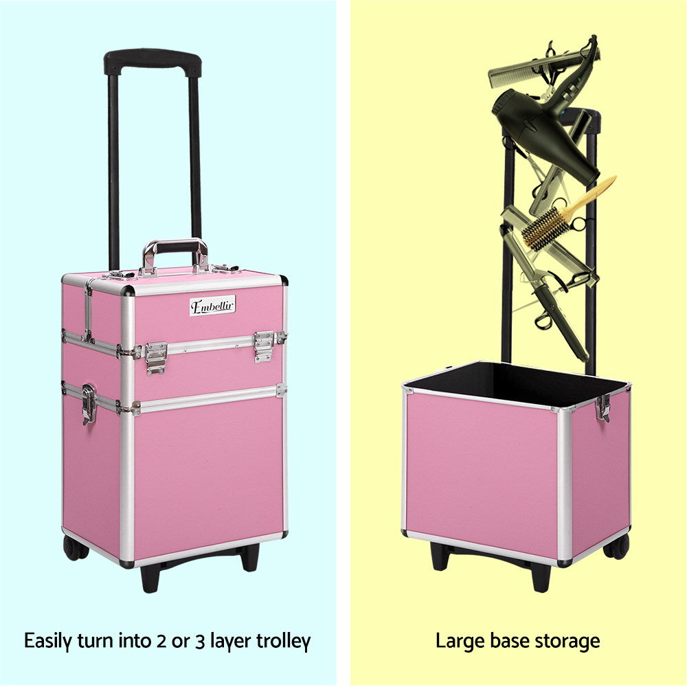 7 in 1 Portable Cosmetic Beauty Makeup Trolley - Pink - image5