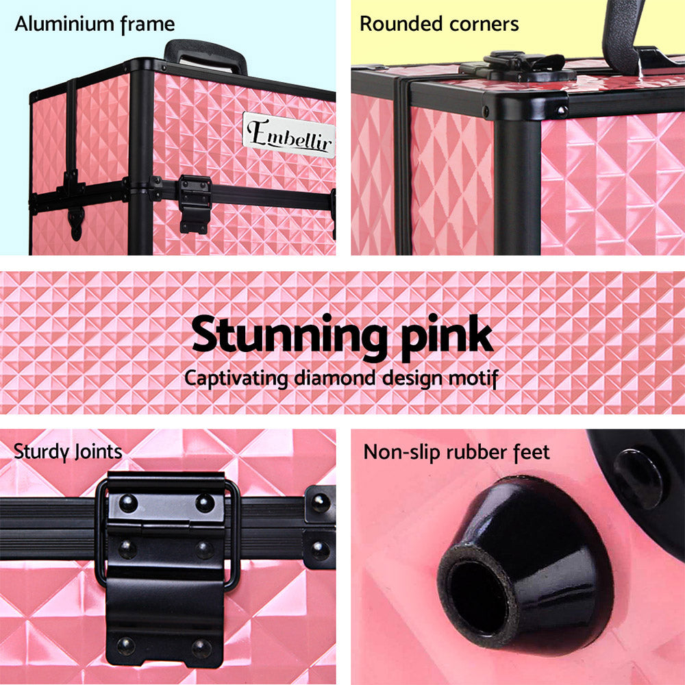 Portable Cosmetic Beauty Makeup Case - Diamond Pink - image5