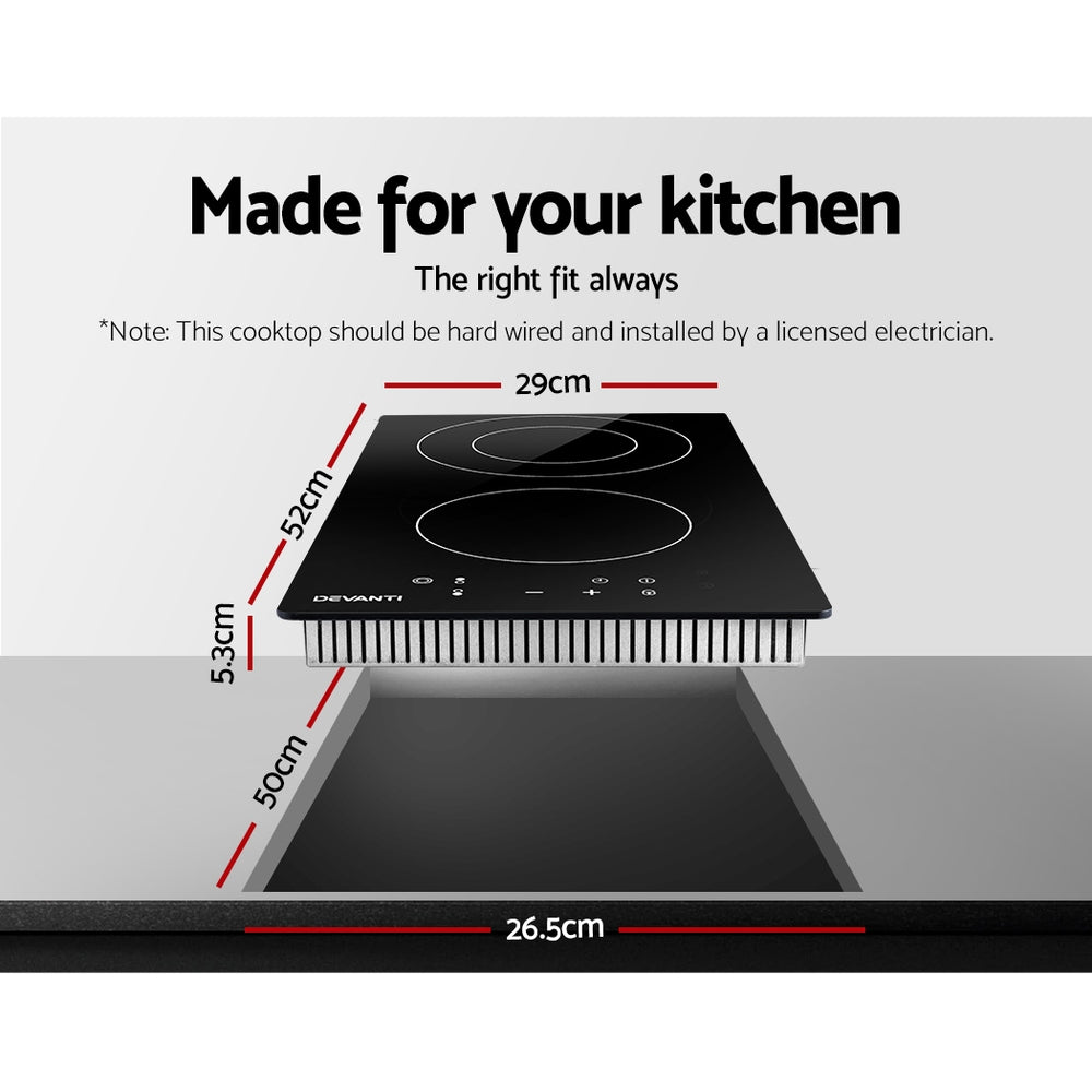 Electric Ceramic Cooktop 30cm Kitchen Cooker Cook Top Hob Touch Control 3-Zones - image2