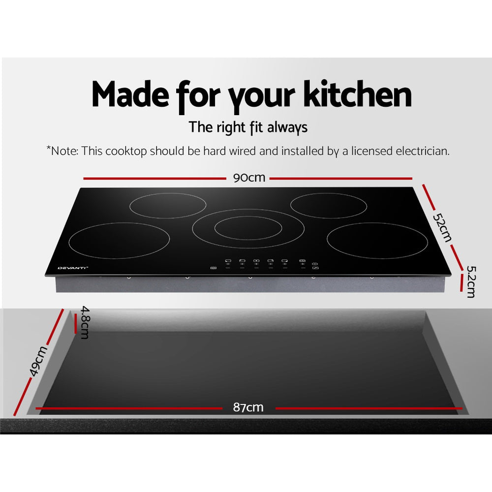 90cm Ceramic Cooktop Electric Cook Top 5 Burner Stove Hob Touch Control 6-Zones - image2
