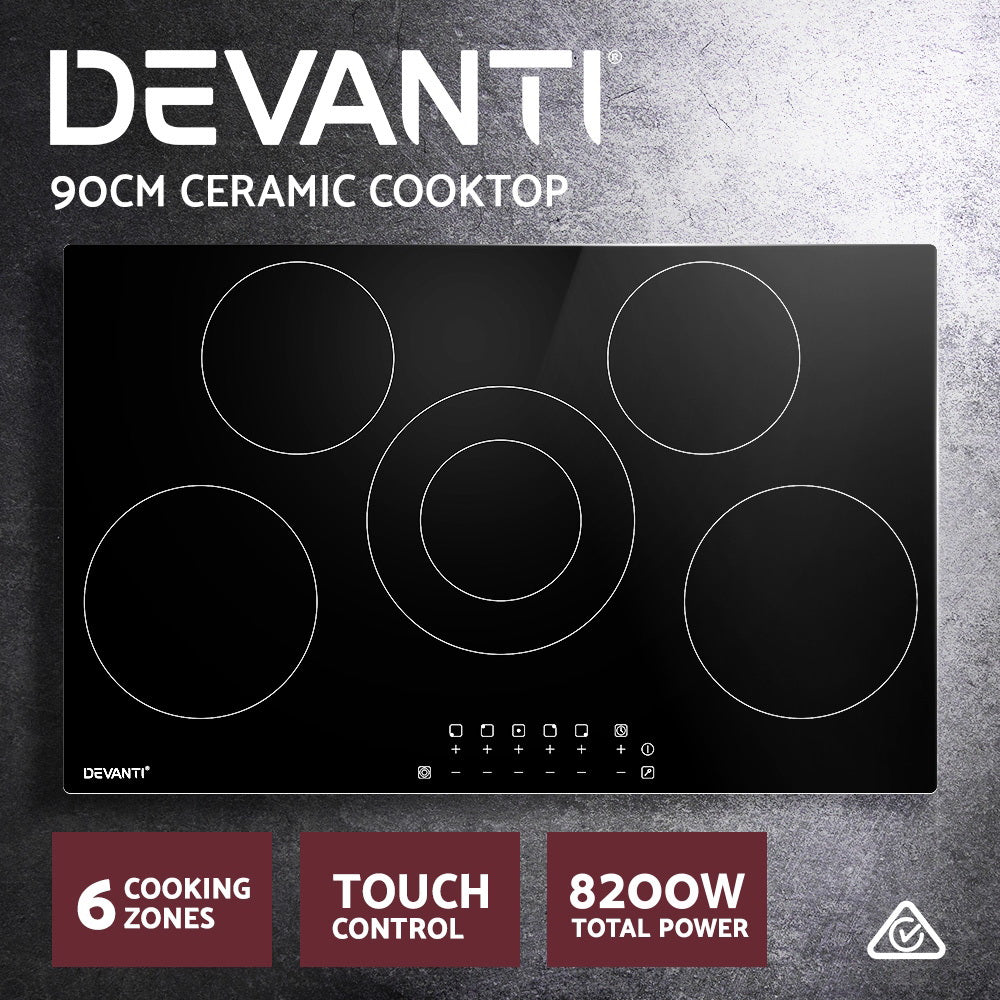 90cm Ceramic Cooktop Electric Cook Top 5 Burner Stove Hob Touch Control 6-Zones - image3