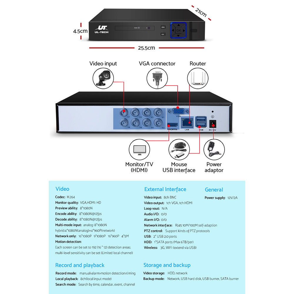 CCTV Camera Home Security System 8CH DVR 1080P Cameras Outdoor Day Night - image5