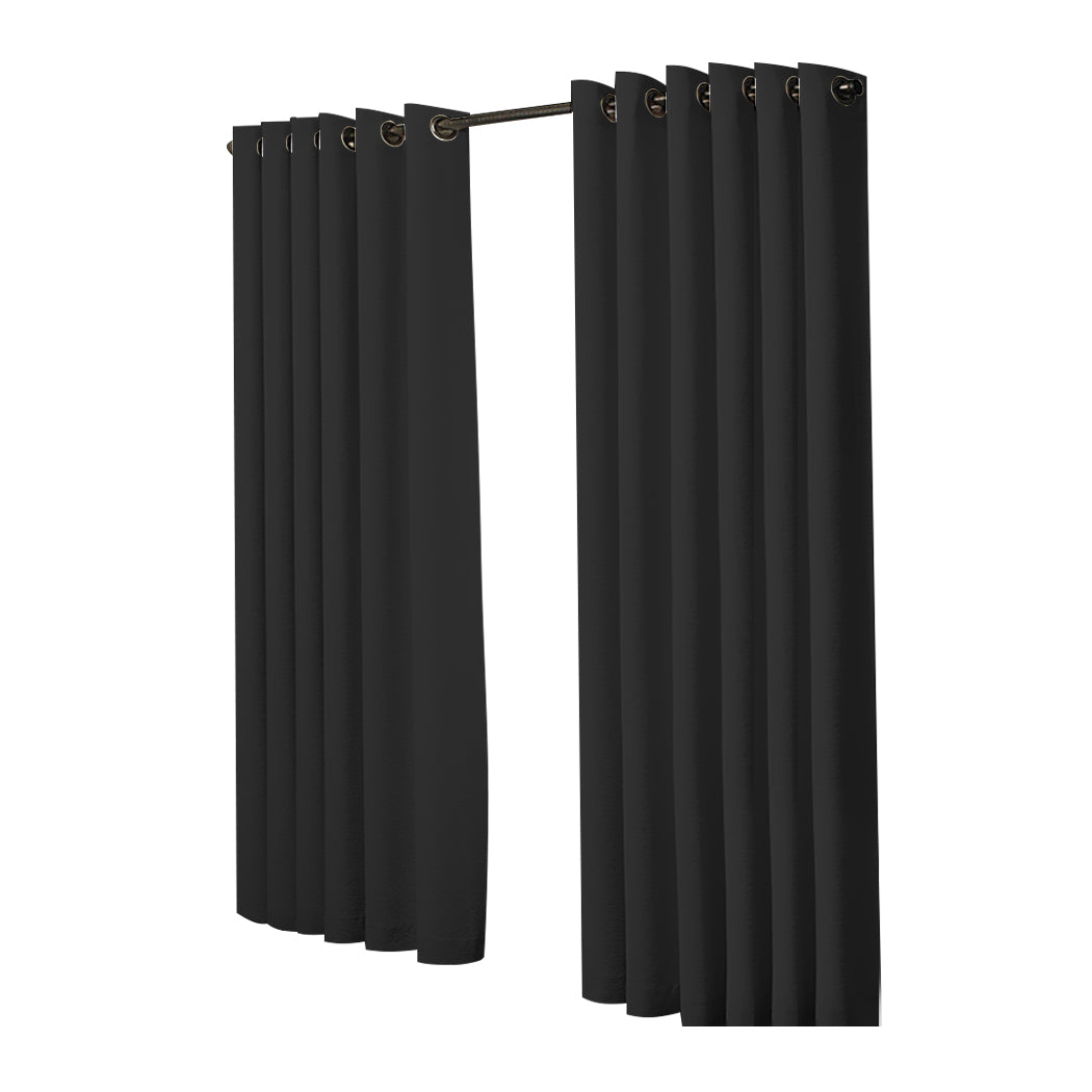 2x Blockout Curtains Panels 3 Layers Eyelet Room Darkening 240x230cm Black - image2