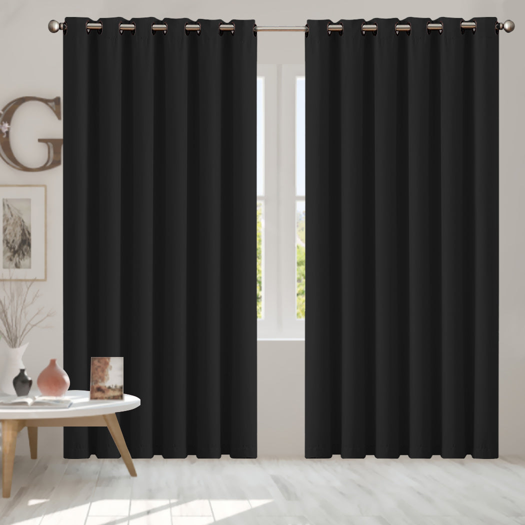 2x Blockout Curtains Panels 3 Layers Eyelet Room Darkening 240x230cm Black - image7