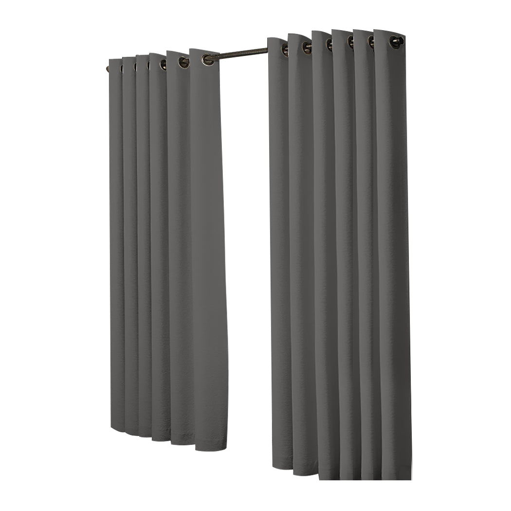 2x Blockout Curtains Panels 3 Layers Eyelet Room Darkening 240x230cm Charcoal - image2