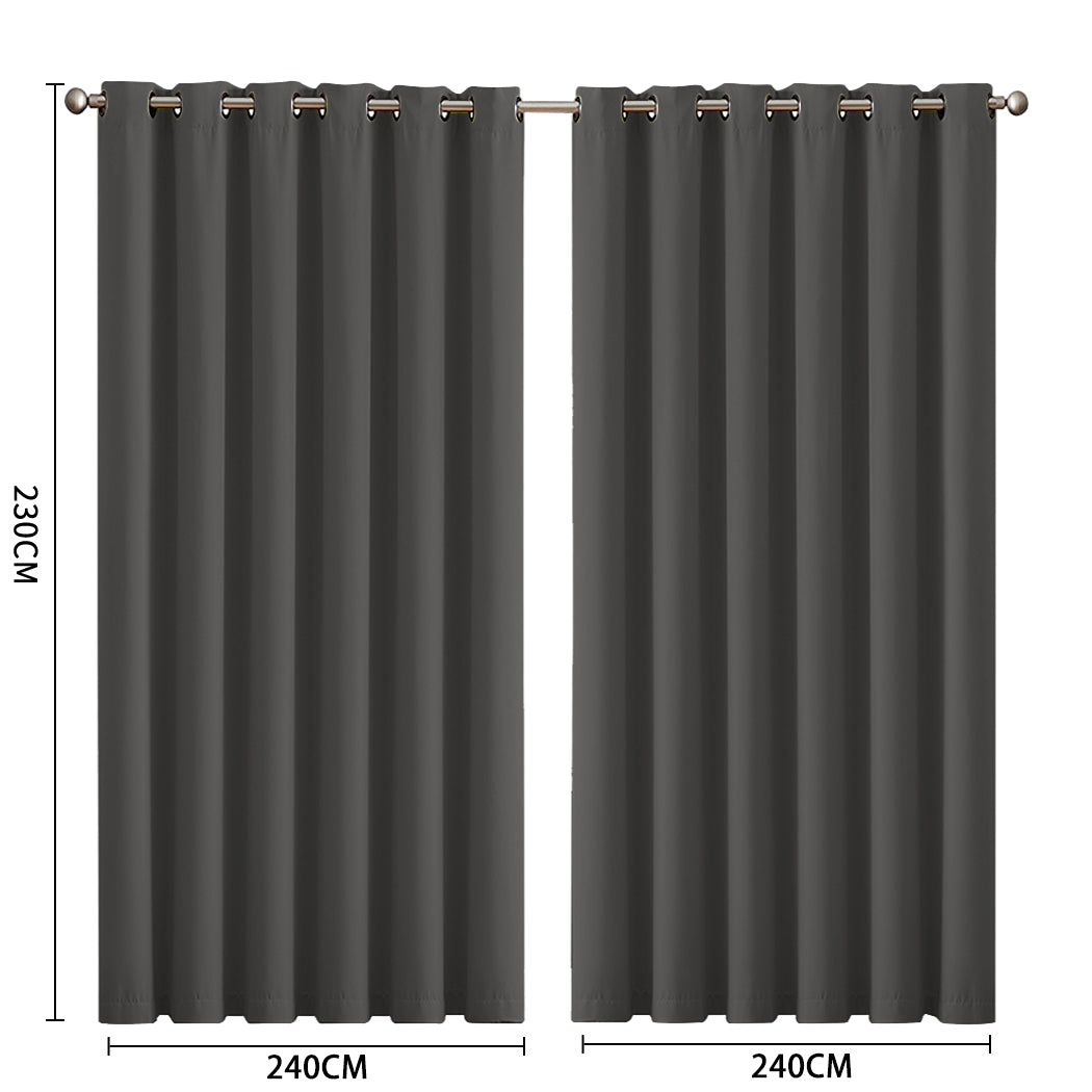 2x Blockout Curtains Panels 3 Layers Eyelet Room Darkening 240x230cm Charcoal - image3