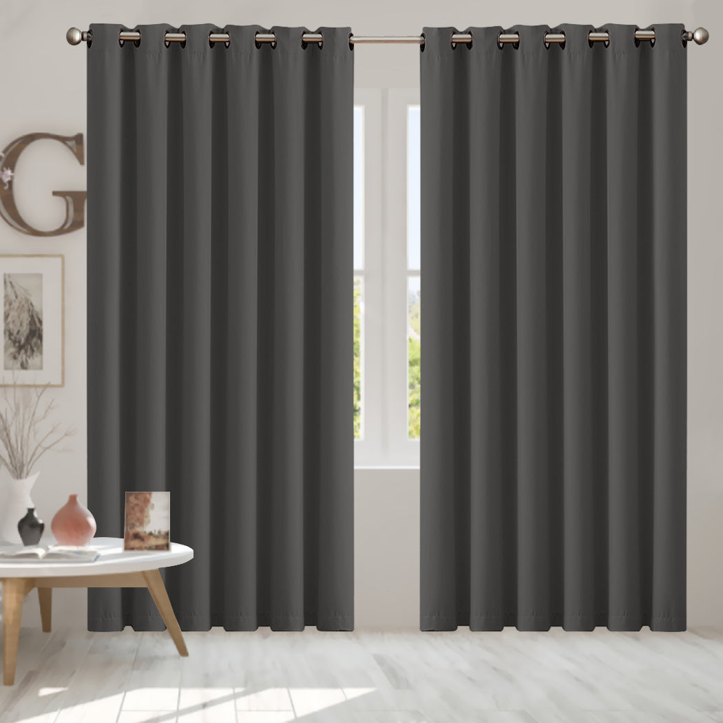 2x Blockout Curtains Panels 3 Layers Eyelet Room Darkening 240x230cm Charcoal - image7