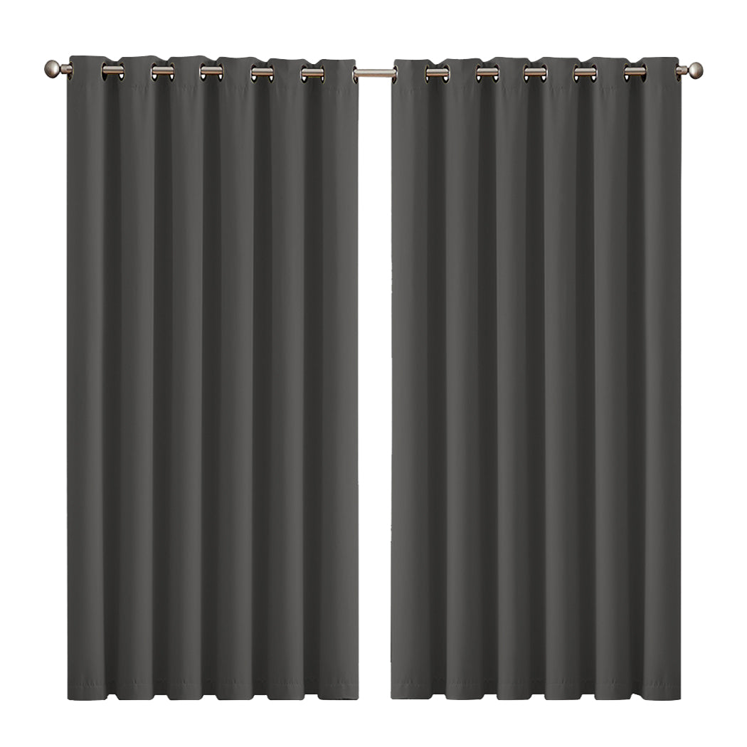 2x Blockout Curtains Panels 3 Layers Eyelet Room Darkening 240x230cm Charcoal - image1