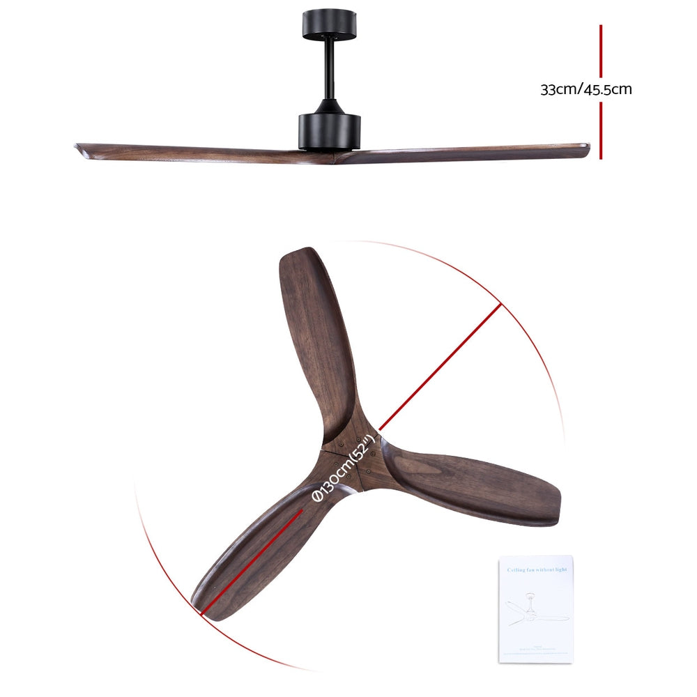 52'' Ceiling Fan With Remote Control Fans 3 Wooden Blades Timer 1300mm - image2