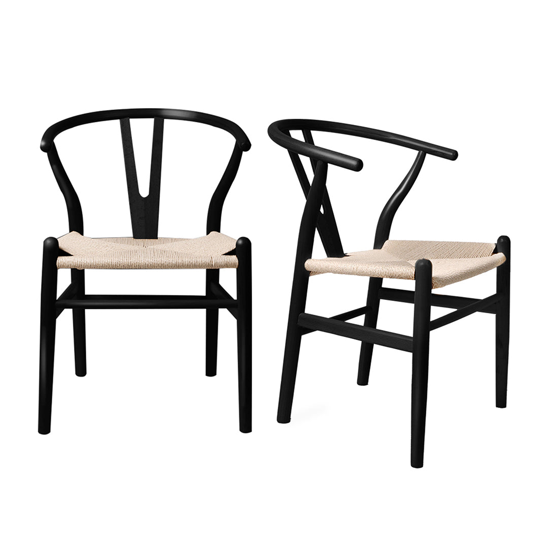 2x Dining Chairs Wooden Hans Wegner Chair Wishbone Chair Cafe Lounge Seat - image1