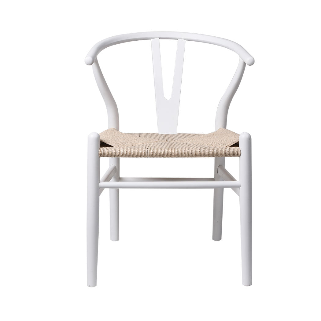 Set of 2 Dining Chairs Rattan Seat Side Chair Kitchen Wood Furniture White - image2