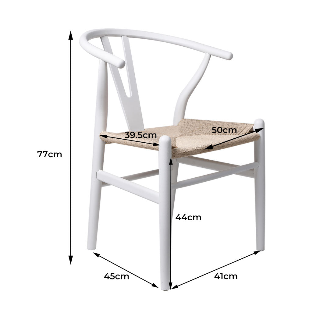 Set of 2 Dining Chairs Rattan Seat Side Chair Kitchen Wood Furniture White - image3