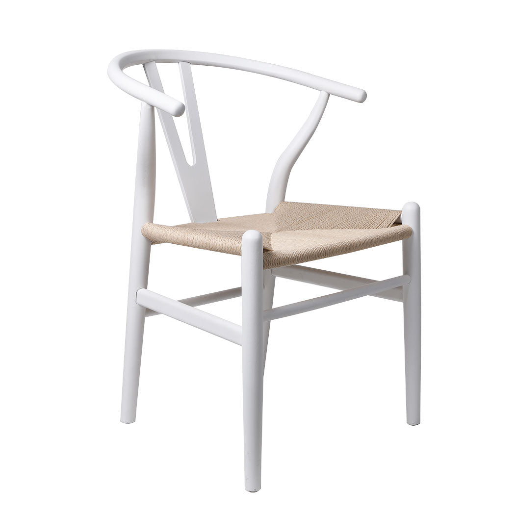 Set of 2 Dining Chairs Rattan Seat Side Chair Kitchen Wood Furniture White - image1