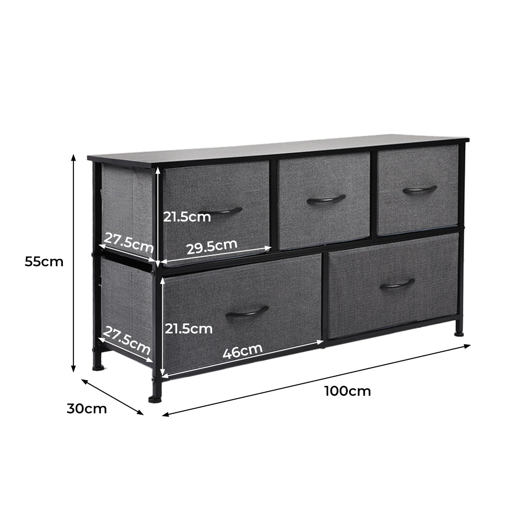 Levede Storage Cabinet Tower Chest of Drawers Dresser Tallboy 5 Drawer Dark Grey - image3