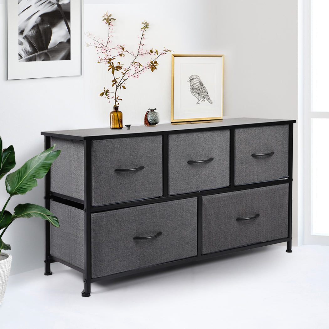 Levede Storage Cabinet Tower Chest of Drawers Dresser Tallboy 5 Drawer Dark Grey - image7