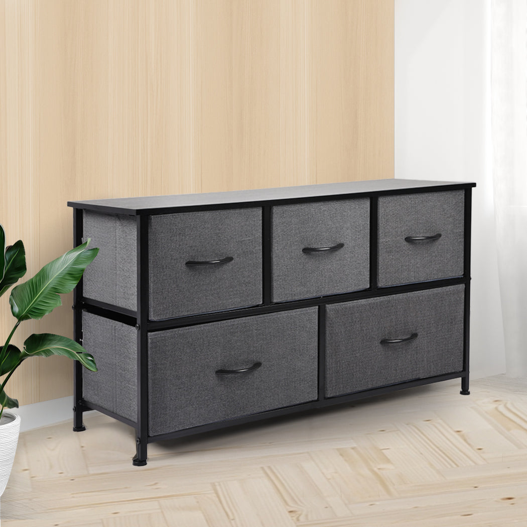 Levede Storage Cabinet Tower Chest of Drawers Dresser Tallboy 5 Drawer Dark Grey - image8