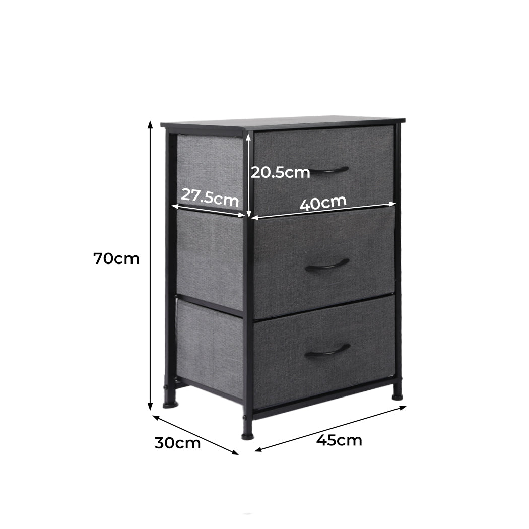 Storage Cabinet Tower Chest of Drawers Dresser Tallboy 3 Drawer Dark Grey - image3