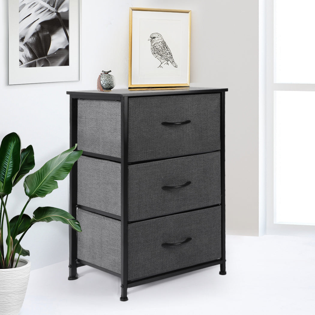 Storage Cabinet Tower Chest of Drawers Dresser Tallboy 3 Drawer Dark Grey - image7