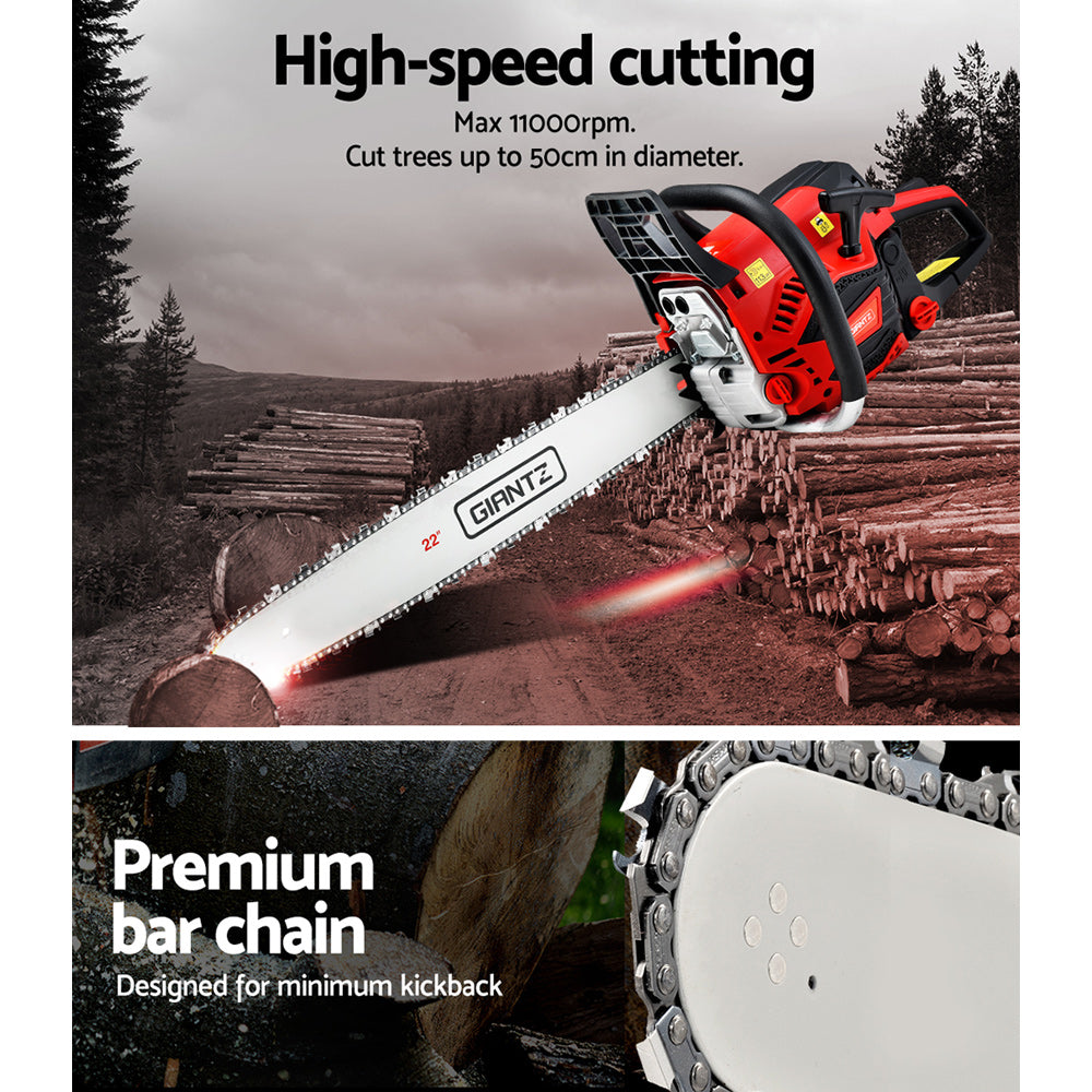 Giantz Chainsaw 58cc Petrol Commercial Pruning Chain Saw E-Start 22'' Bar Top - image7