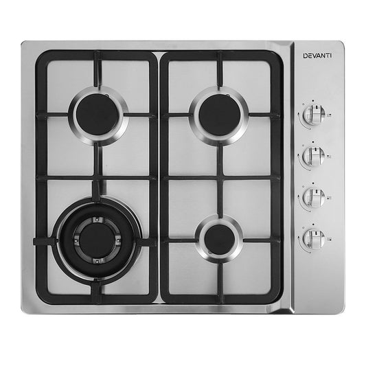 Gas Cooktop 60cm Kitchen Stove 4 Burner Cook Top NG LPG Stainless Steel Silver - image1