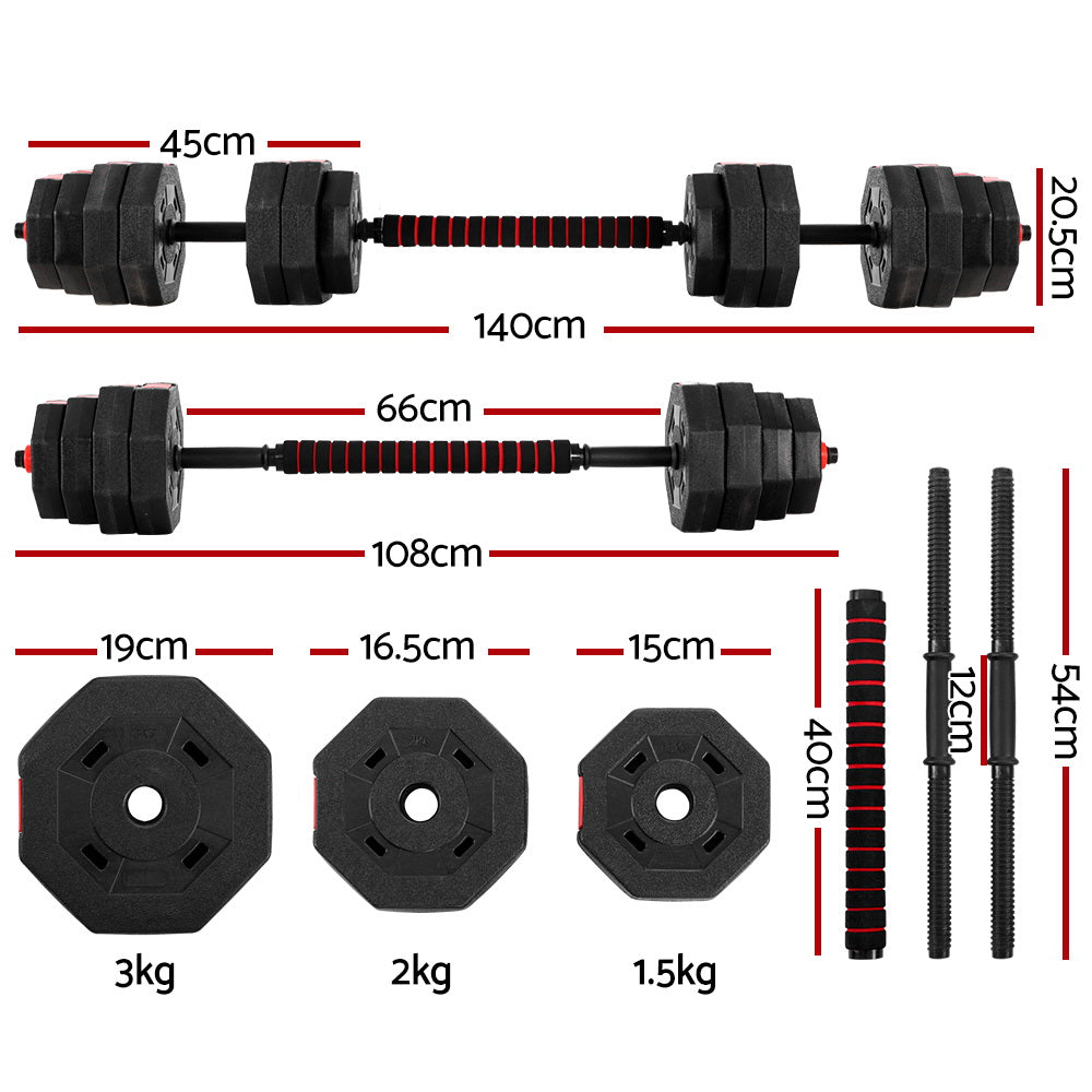 40KG 2-in-1 Dumbbell Barbell Set Adjustable Dumbbells Weights Home Gym Fitness - image2