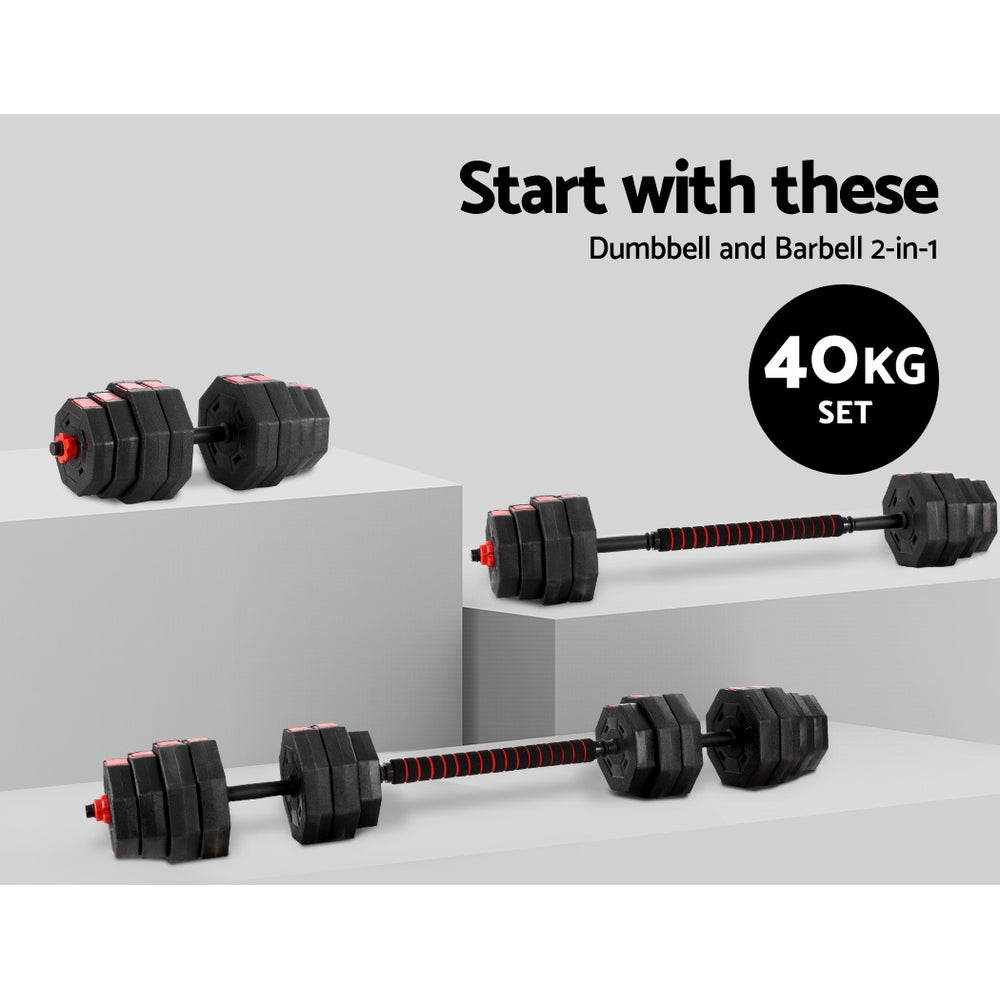 40KG 2-in-1 Dumbbell Barbell Set Adjustable Dumbbells Weights Home Gym Fitness - image5