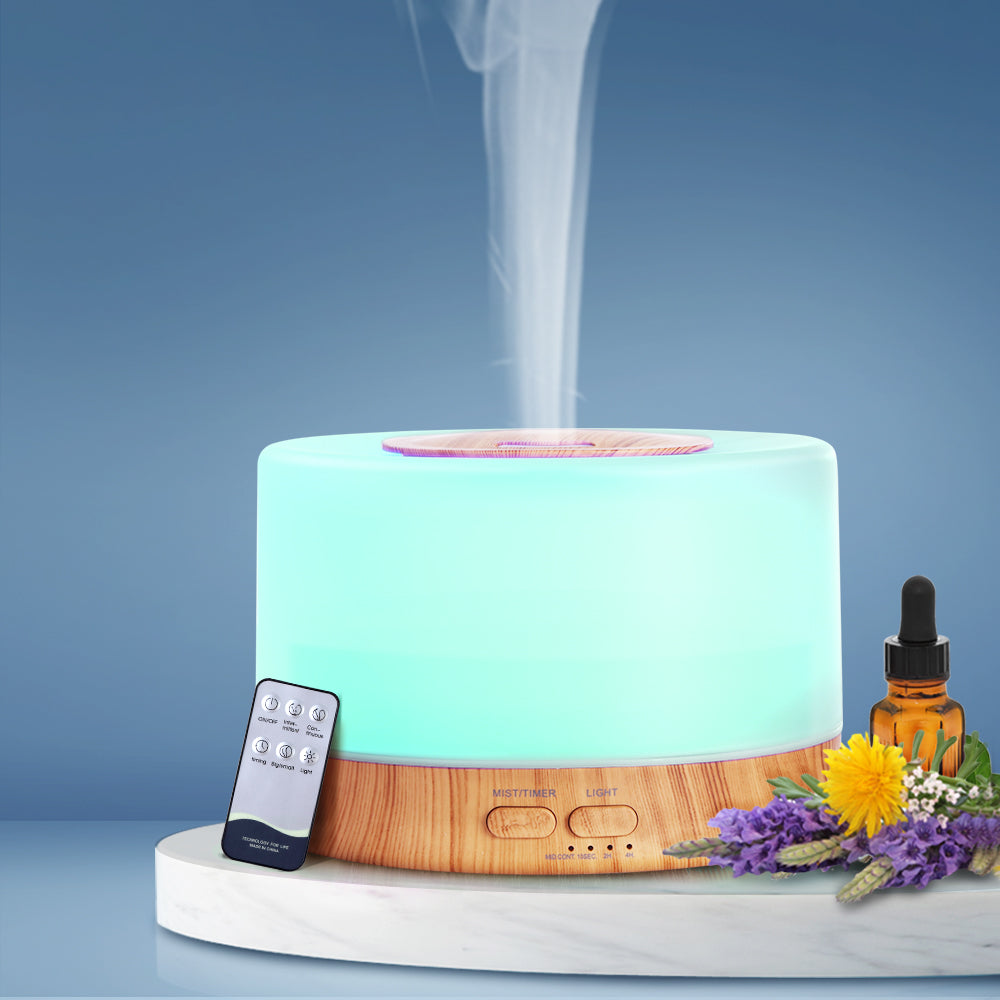 Aroma Diffuser Aromatherapy LED Night Light Air Humidifier Purifier Round Light Wood Grain 500ml Remote Control - image7