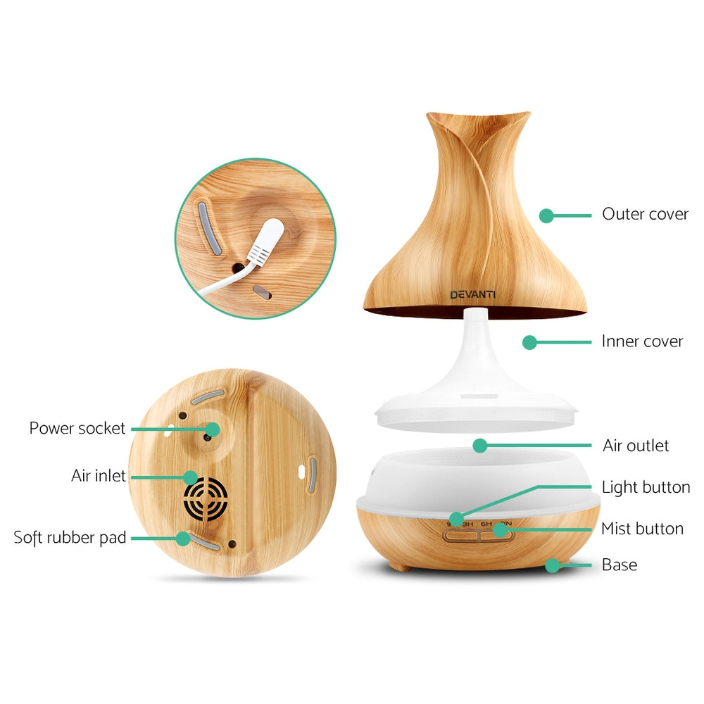 400ml 4 in 1 Aroma Diffuser remote control - Light Wood - image3